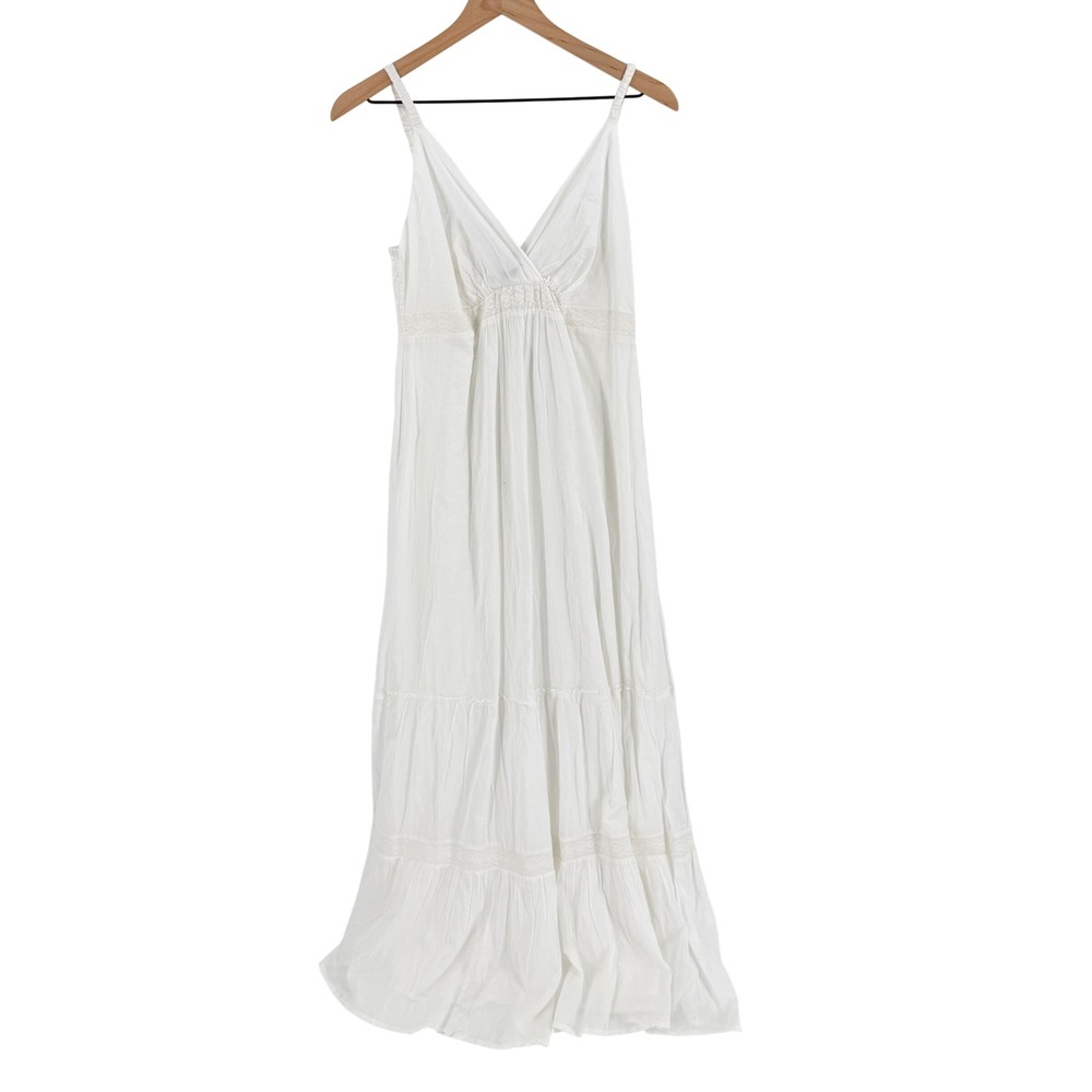 Seraphine Maternity Maxi Dress White 6 Boho Lace Cotton Tiered Smocked Summer